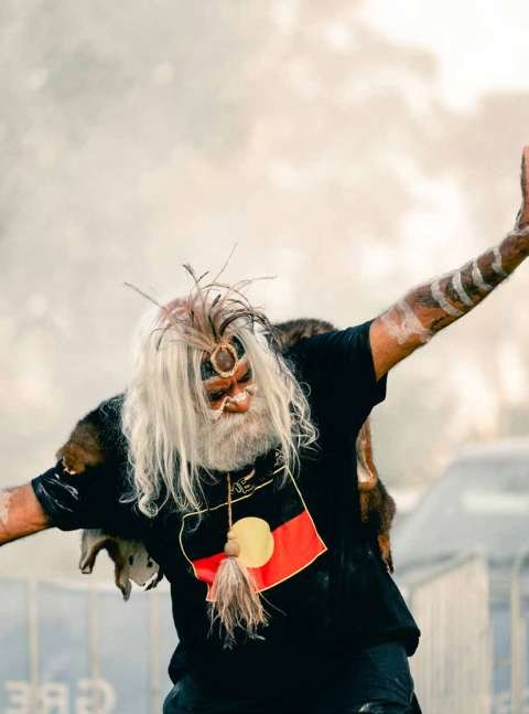 Yorta Yorta Elder, performing traditional dance.