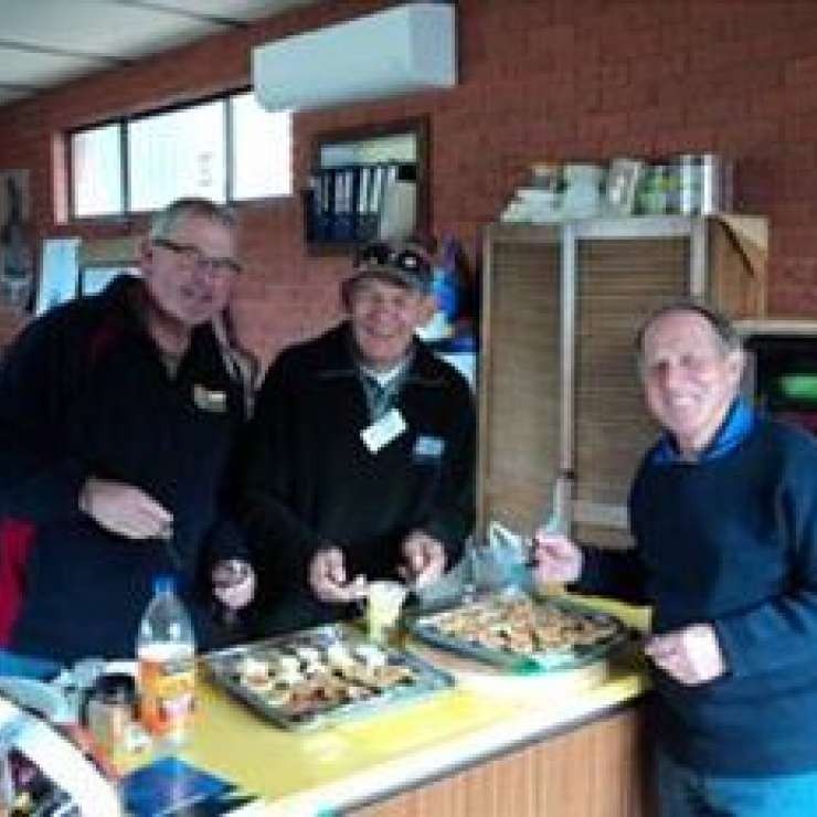 Men in the Kitchen - Tatura Men's Shed - "We received a Community Matching Grant to purchase essential kitchen to kick start our amazing lunch program? Any one for some wild duck pie, rabbit pasta, soup, cake and dessert, maybe followed by some Shedders Ginger Beer? Tat men are excelling in the kitchen."