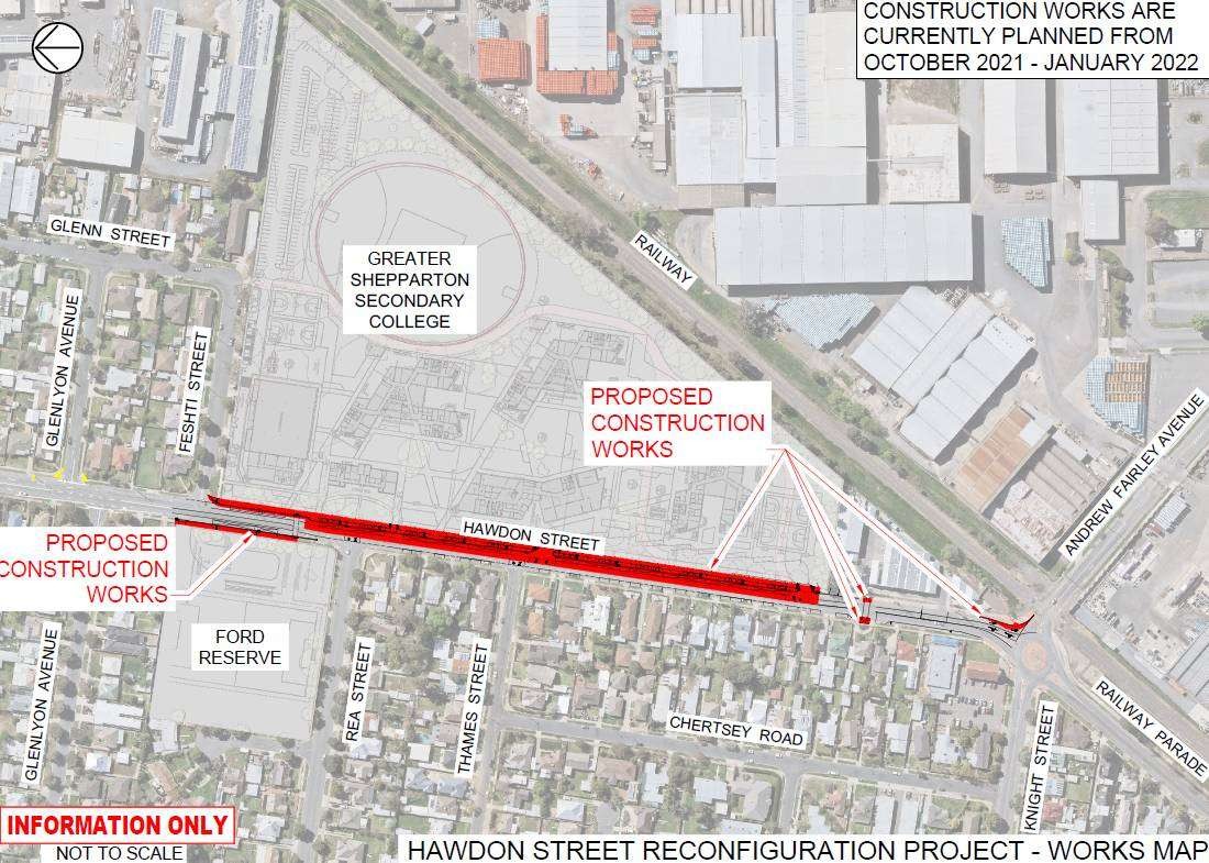 A map of the proposed Hawdon Street works. Click for an enlargement. It is also available for download in PDF format below. 