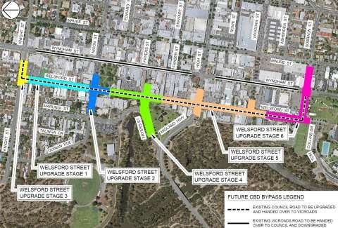 Overall plan for Welsford Street showing all six stages. Click for an enlargement.