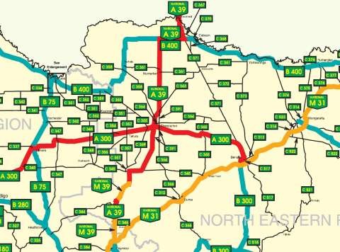 VicRoads route numbers - NE region - from TEM2Ch10fig10-5