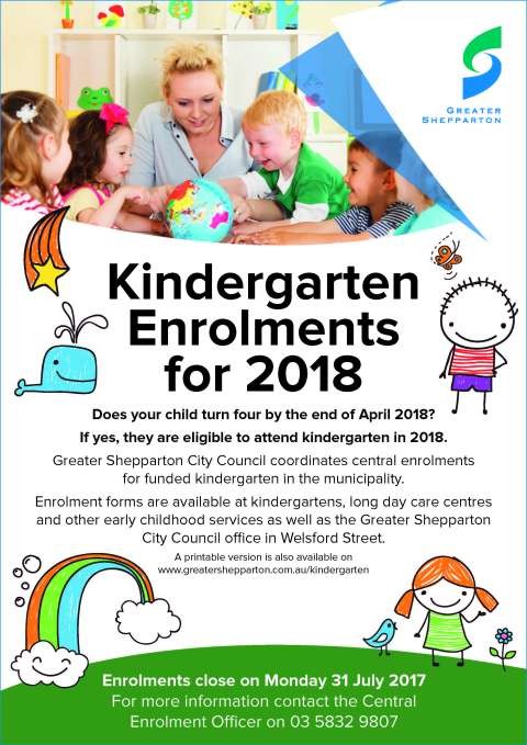 Kindergarten Enrolments for 2018 - A4 Poster