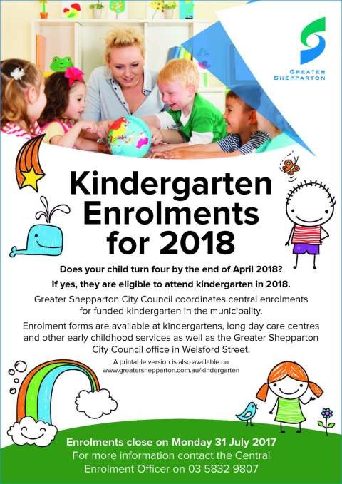 Kindergarten Enrolments for 2018 - A4 Poster