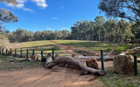 New boundary fencing has been installed, including large rocks and logs to prevent vehicle access to the site.