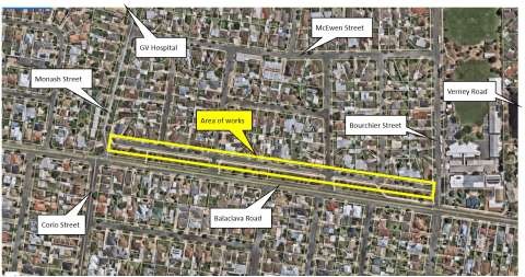 Map of Balaclava Road service lane road resealing works