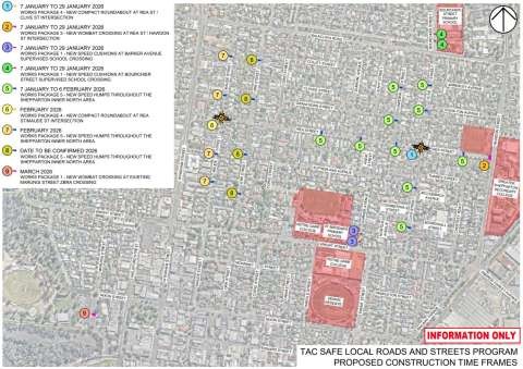 Map showing proposed construction locations and timeframes.